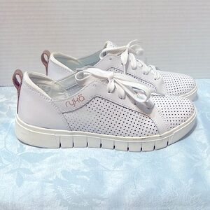 Ryka Gold and White Leather Sneakers with Perforated Breathable Upper Size 6.5